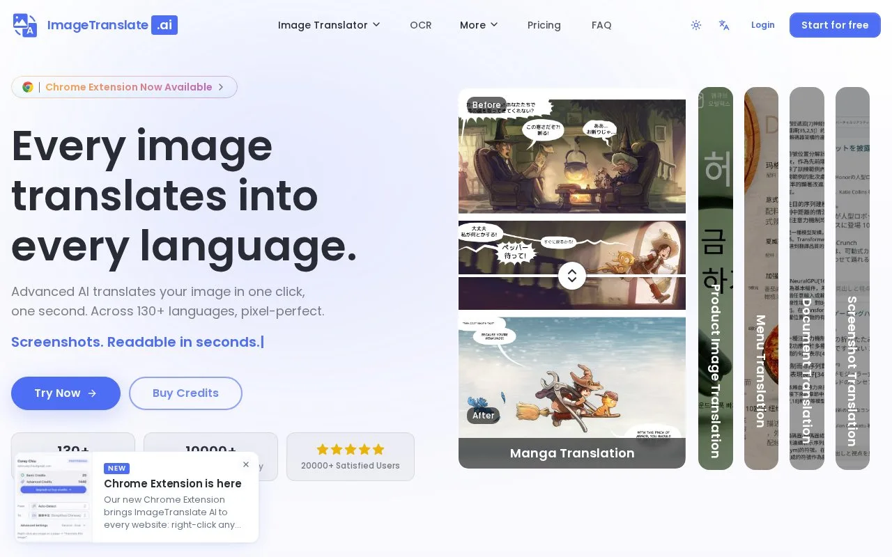 Screenshot of the ImageTranslate.AI homepage