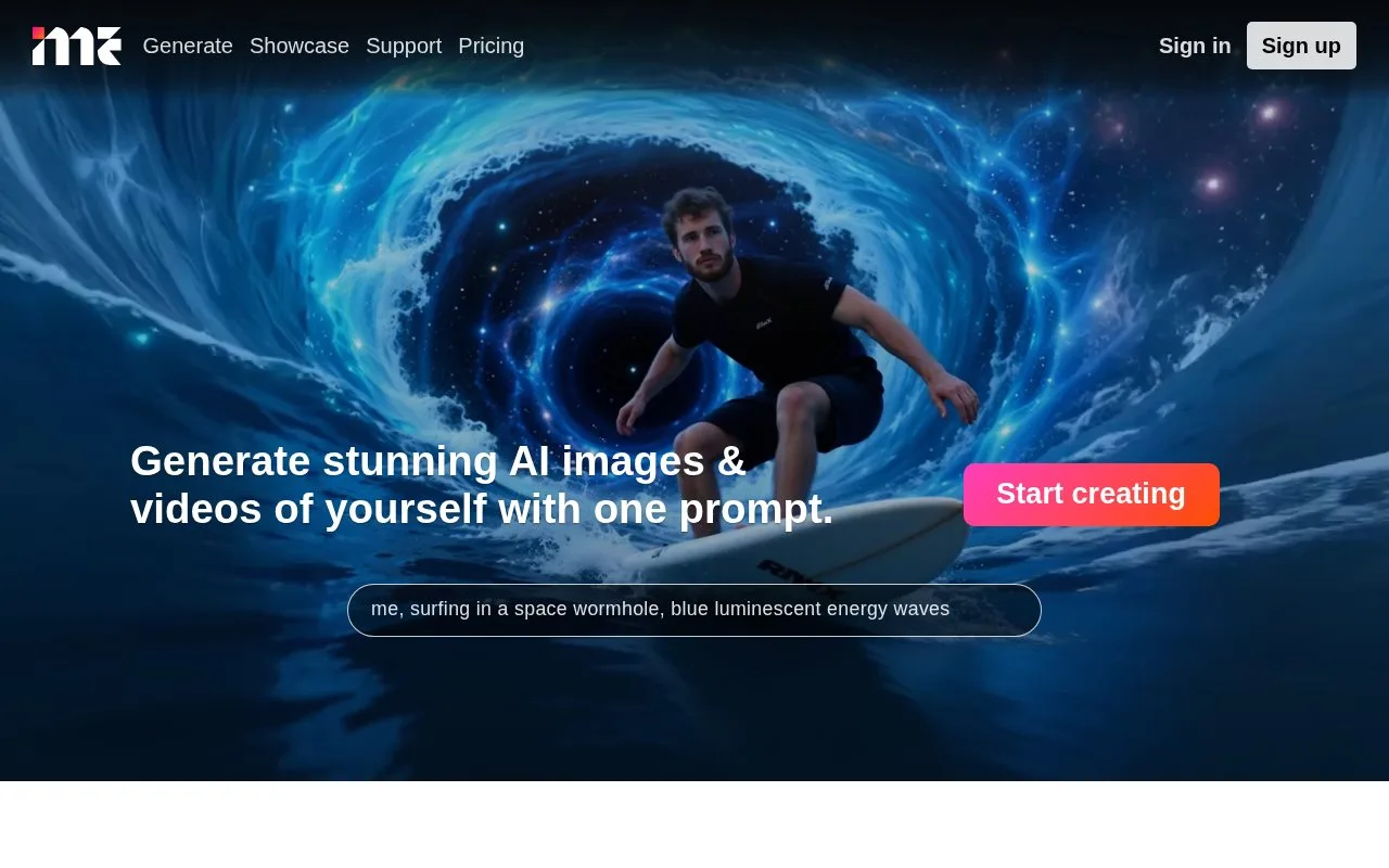 Screenshot of the ImagineMe homepage