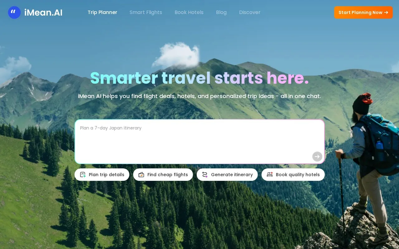 Screenshot of the iMean AI homepage
