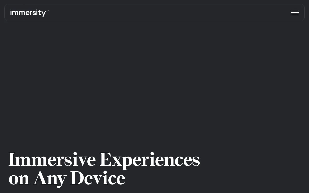 Screenshot of the Immersity homepage
