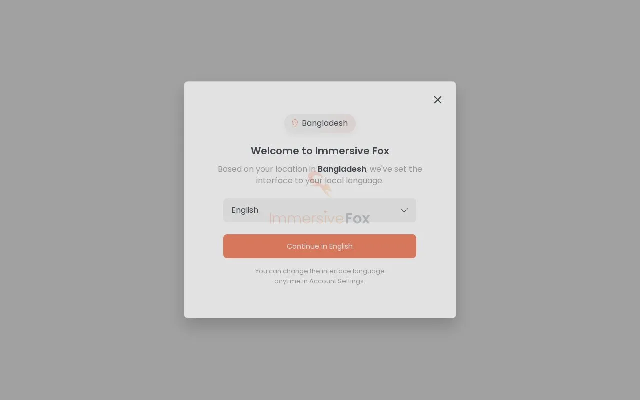 Screenshot of the Immersive Fox homepage