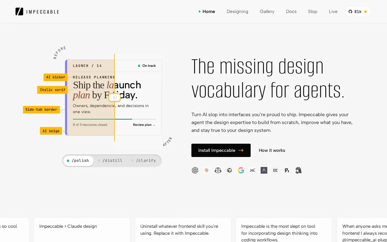 Screenshot of the Impeccable homepage