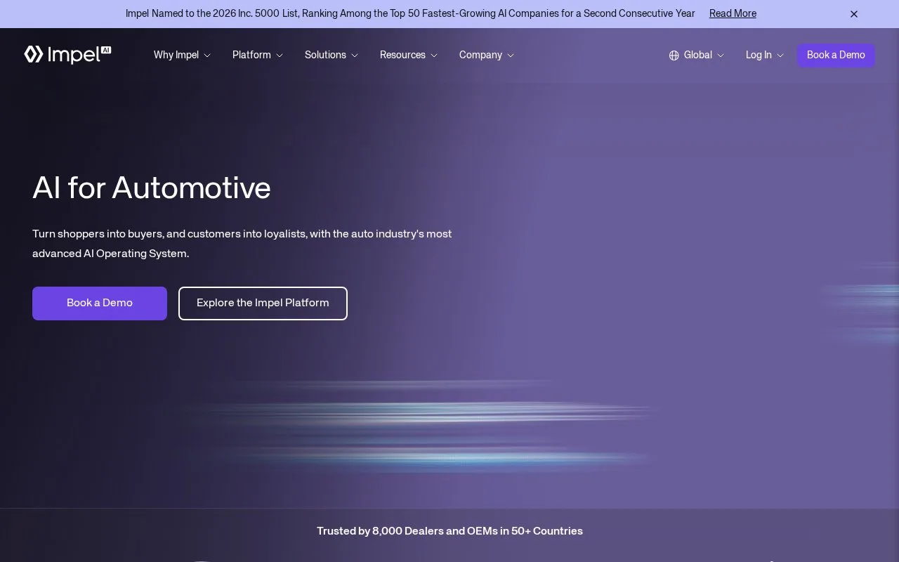 Screenshot of the Impel AI homepage