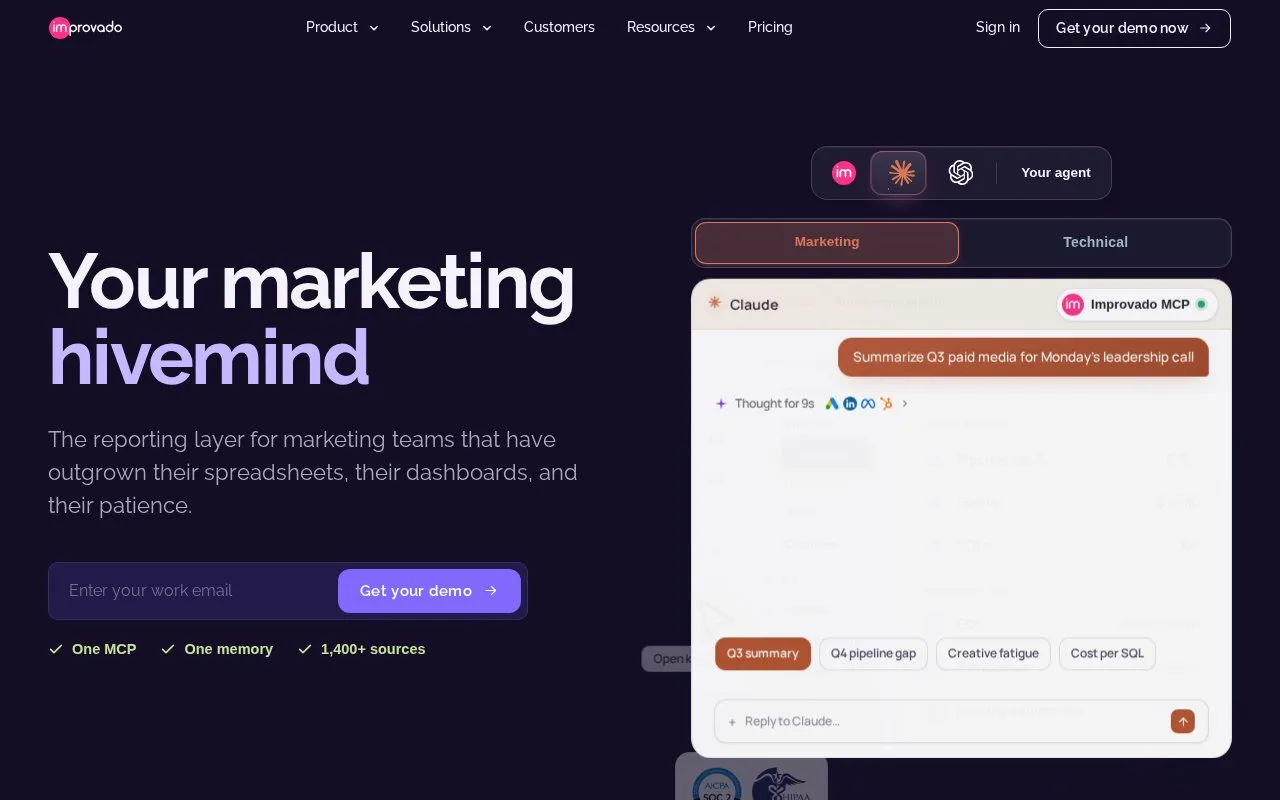 Screenshot of the Improvado homepage