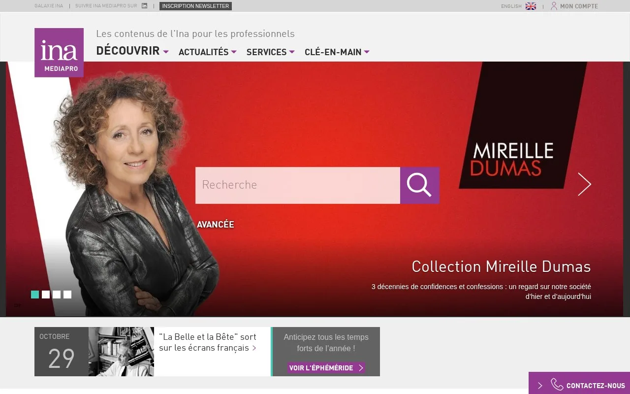 Screenshot of the INA MEDIAPRO homepage