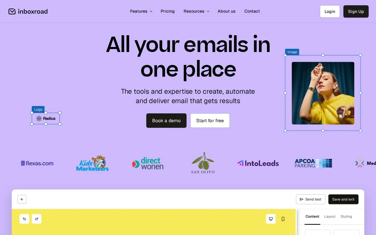 Screenshot of the Inboxroad homepage