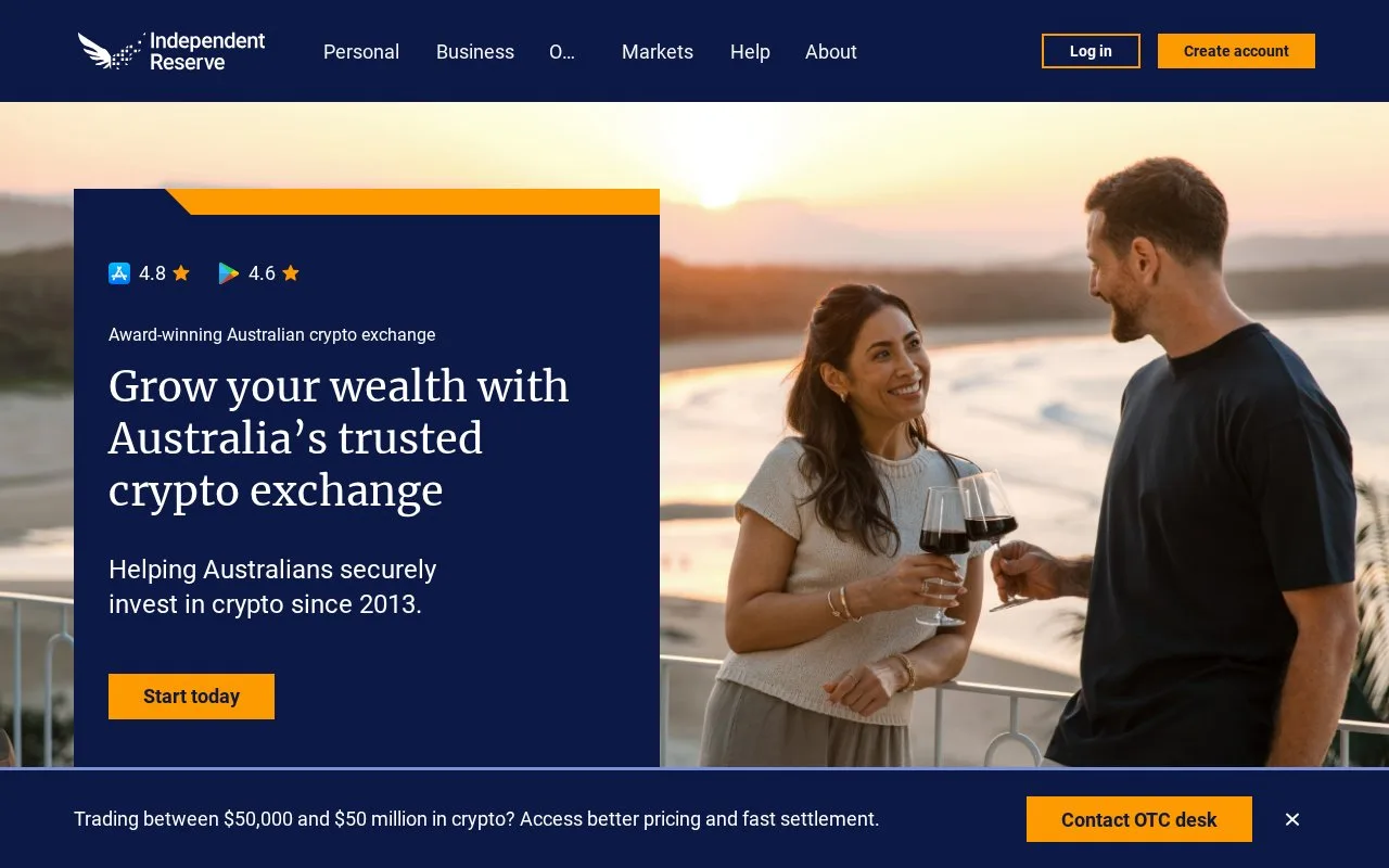 Screenshot of the Independent Reserve homepage