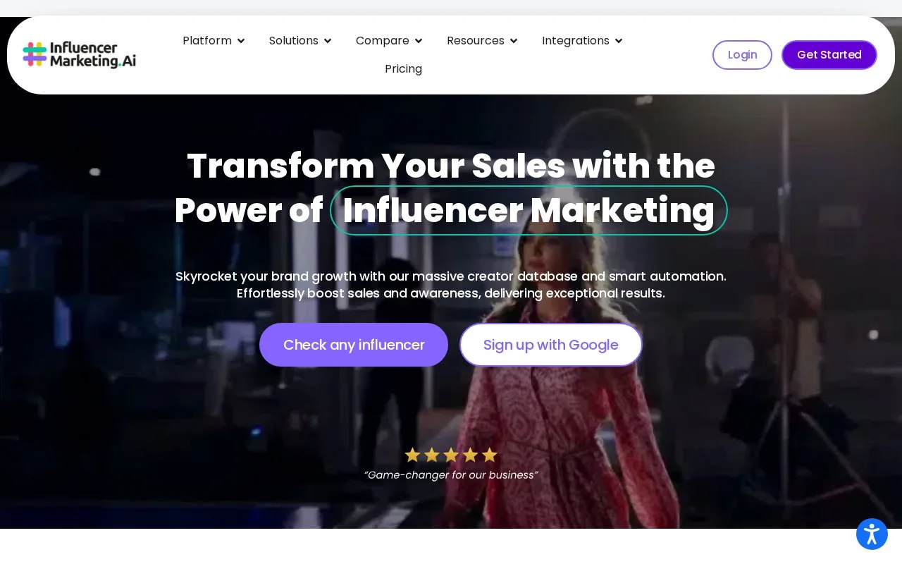Screenshot of the Influencer Marketing AI homepage