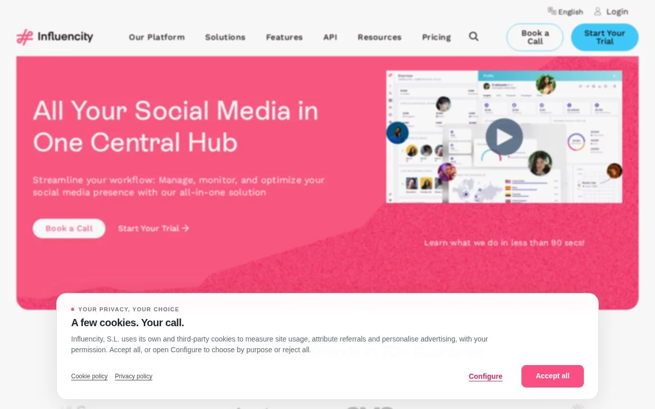 Screenshot of the Influencity homepage