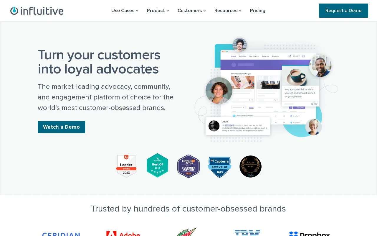 Screenshot of the Influitive homepage