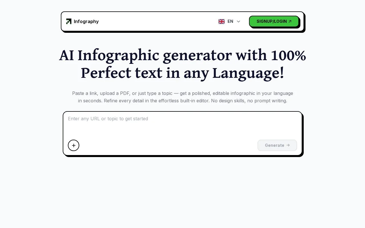 Screenshot of the Infography homepage