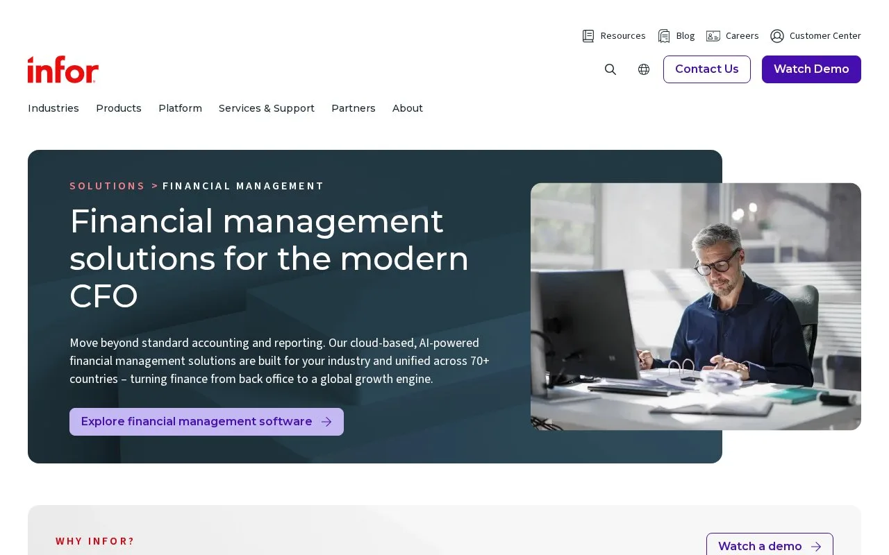 Screenshot of the Infor Financials homepage