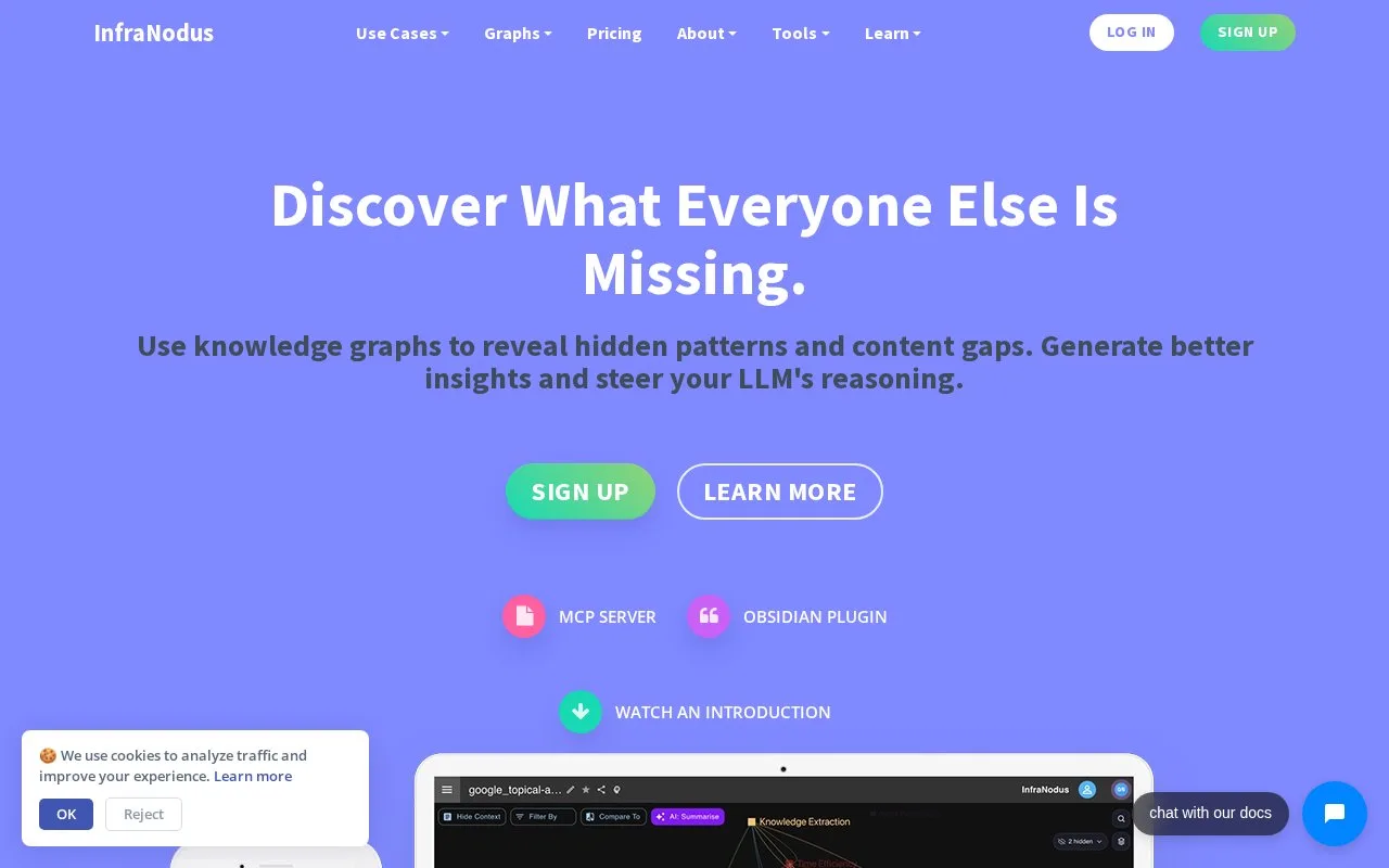 Screenshot of the InfraNodus homepage