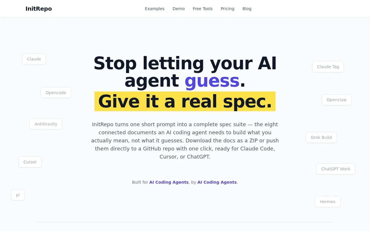 Screenshot of the InitRepo homepage