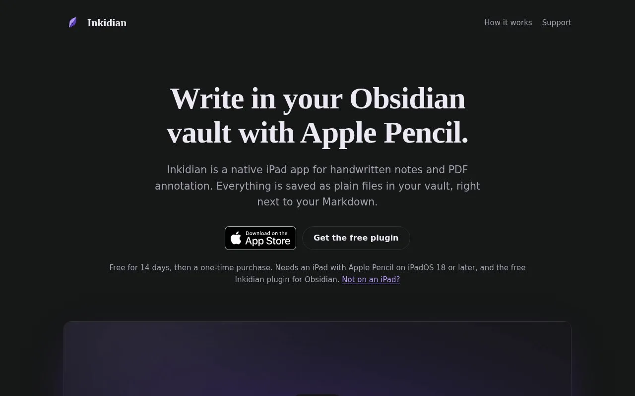 Screenshot of the Inkidian homepage