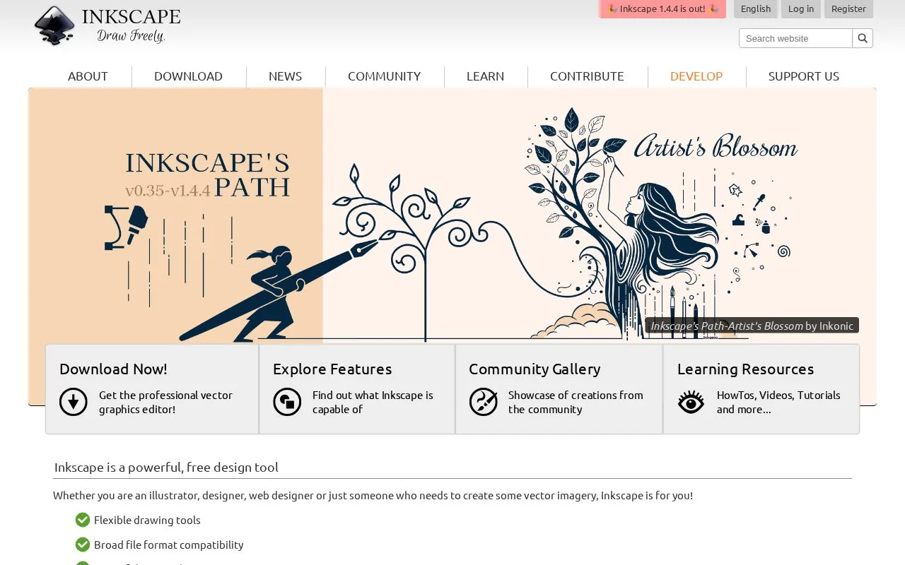 Screenshot of the Inkscape homepage
