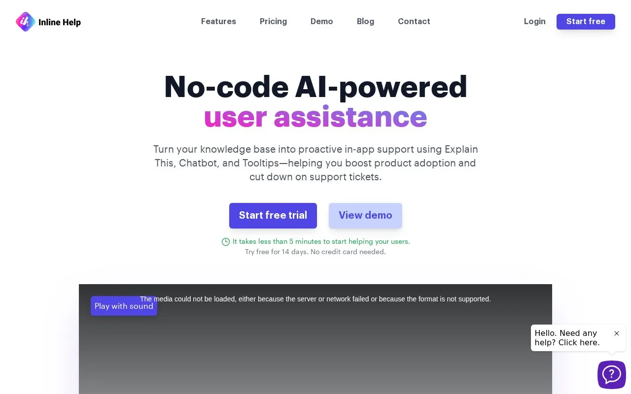 Screenshot of the Inline Help homepage