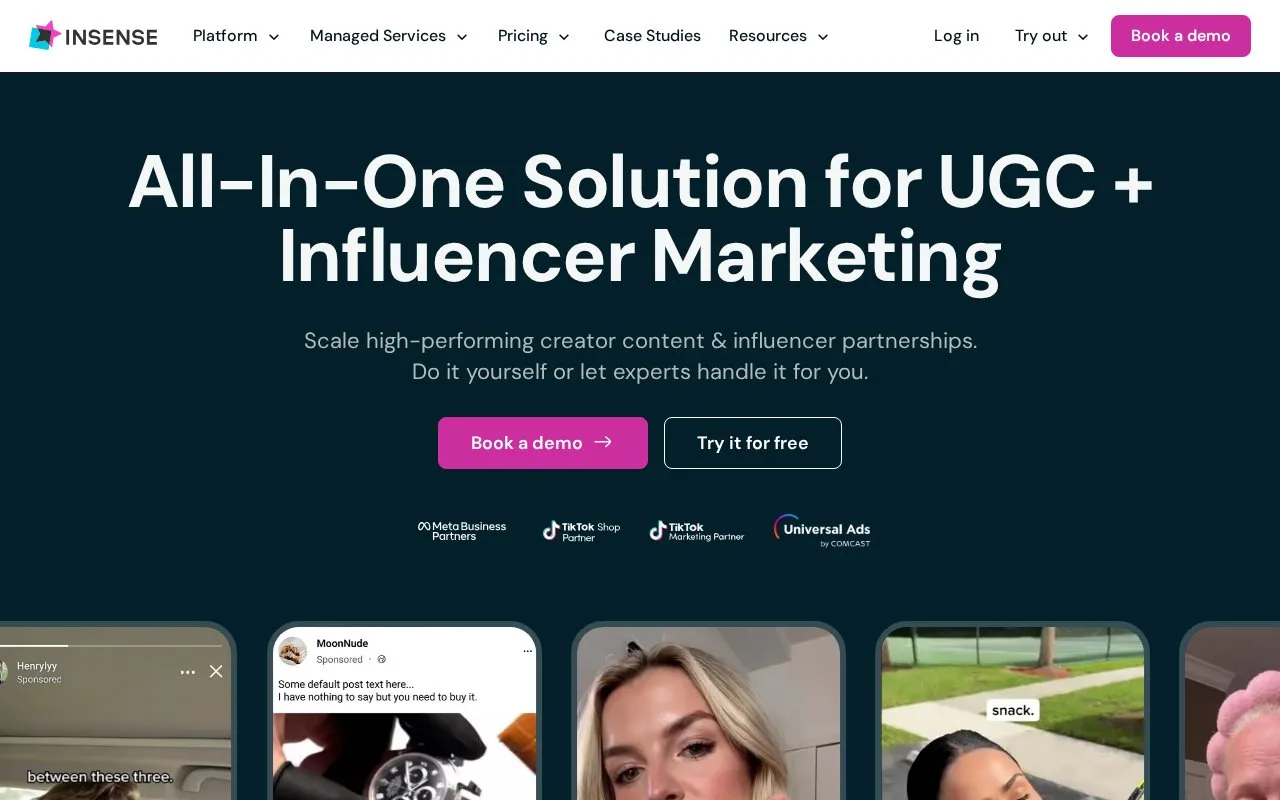 Screenshot of the Insense homepage