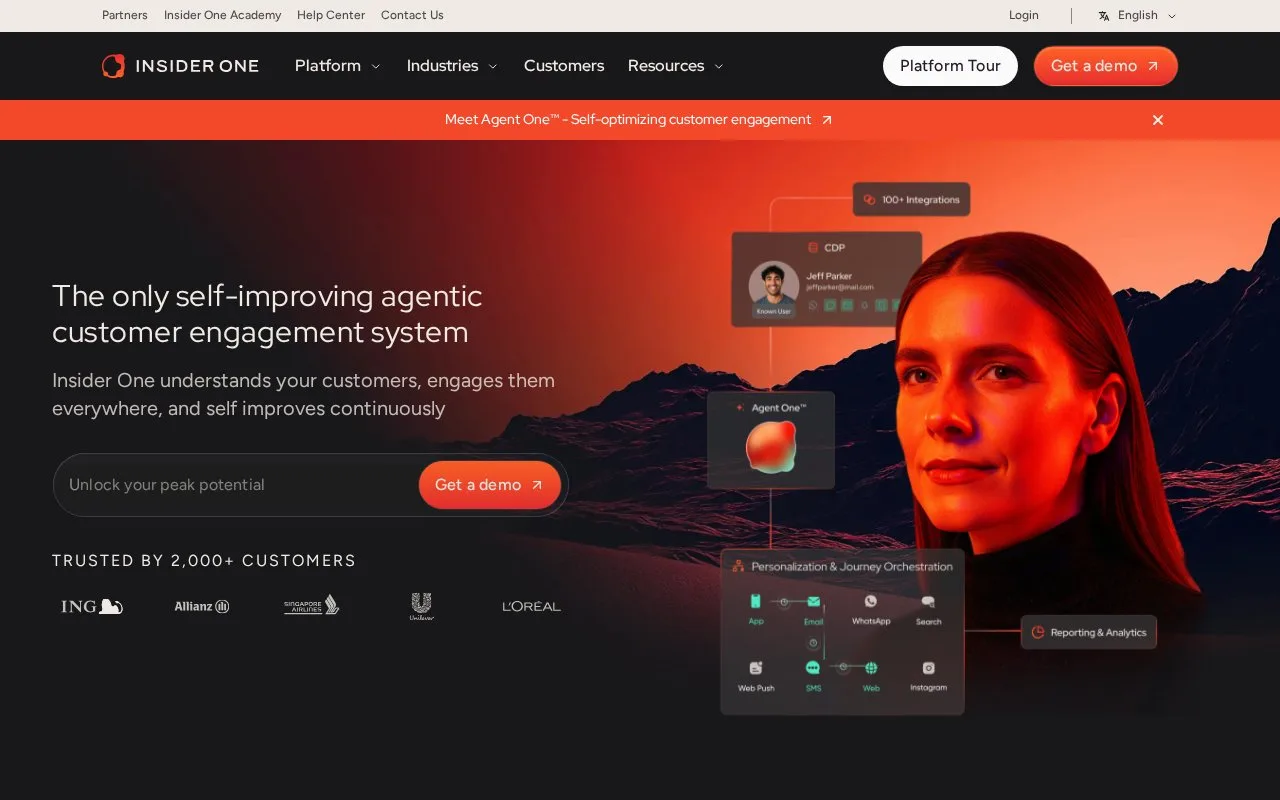 Screenshot of the Insider One homepage