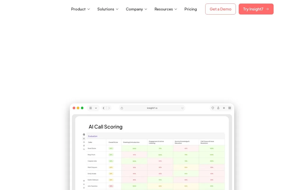 Screenshot of the Insight7 homepage