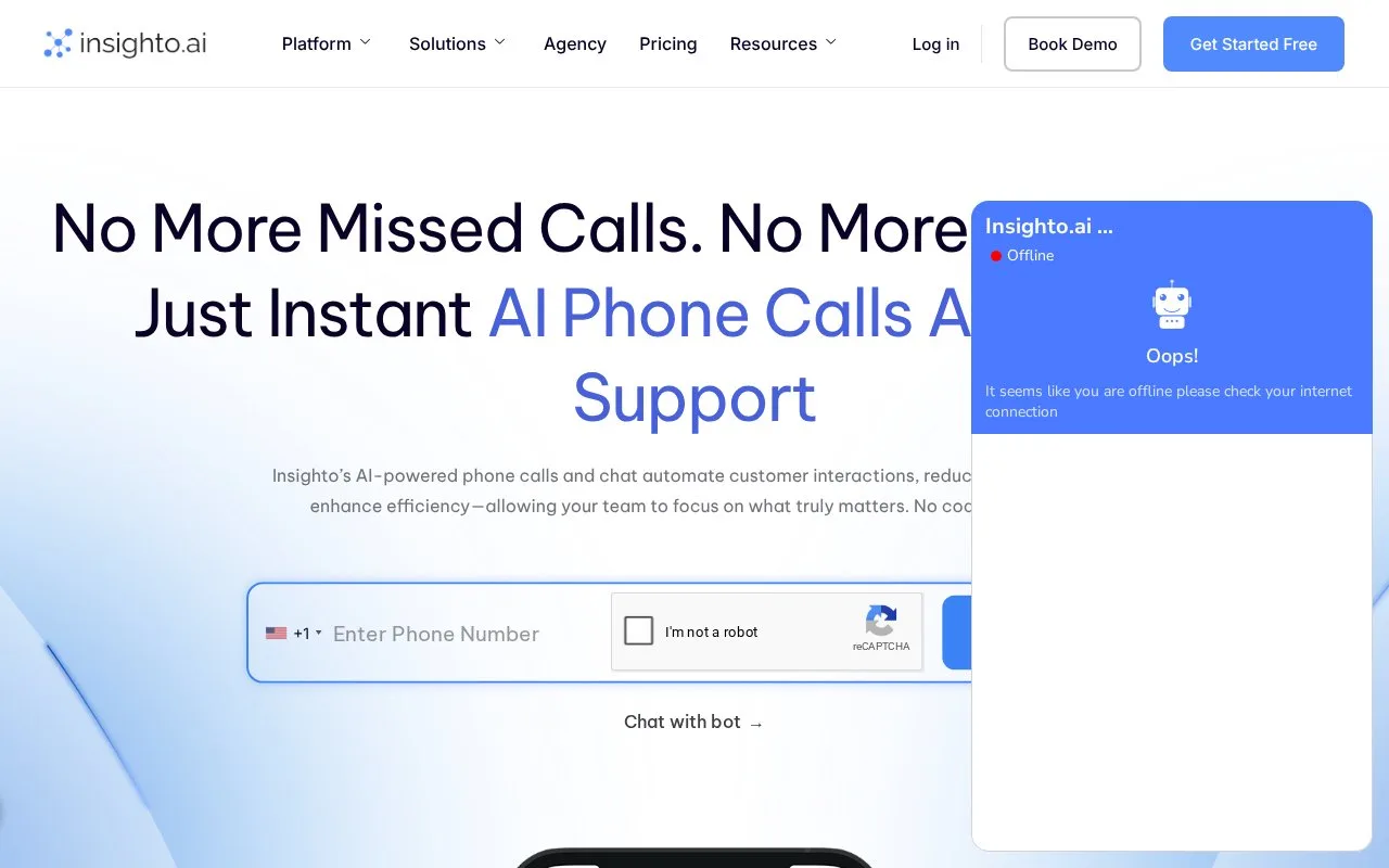 Screenshot of the Insighto AI homepage