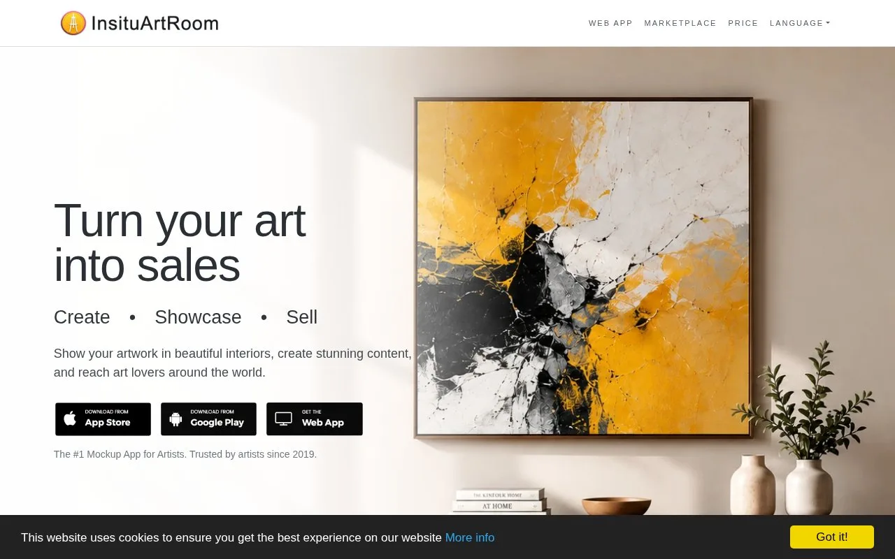 Screenshot of the InsituArtRoom homepage