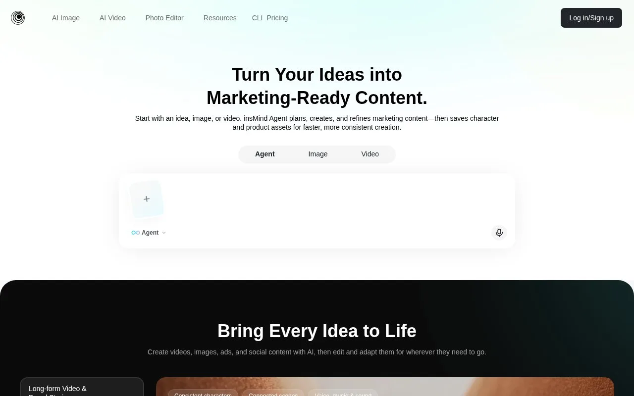 Screenshot of the insMind homepage