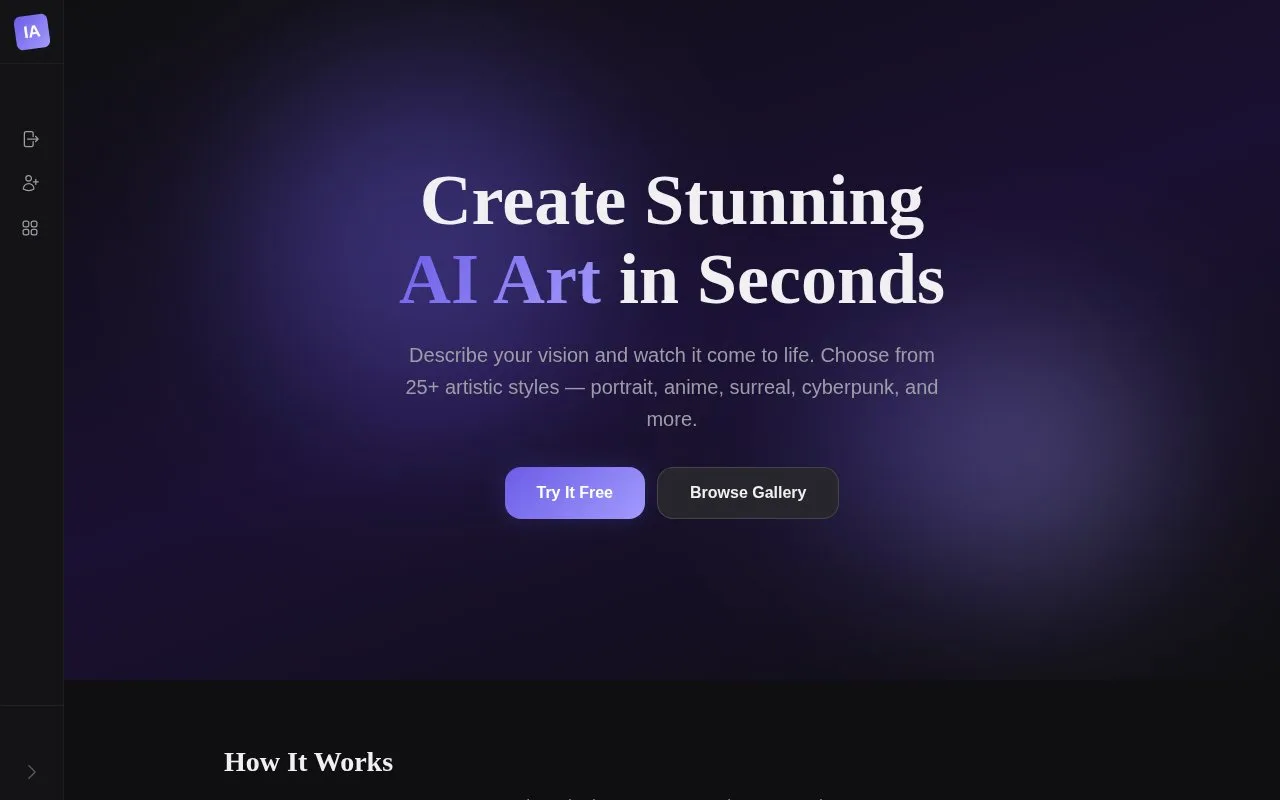 Screenshot of the InstantArt homepage