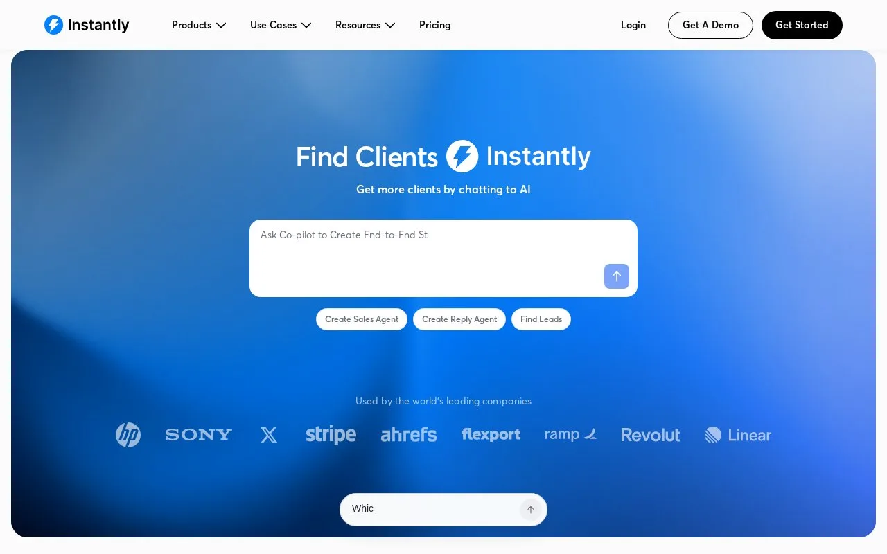 Screenshot of the Instantly homepage
