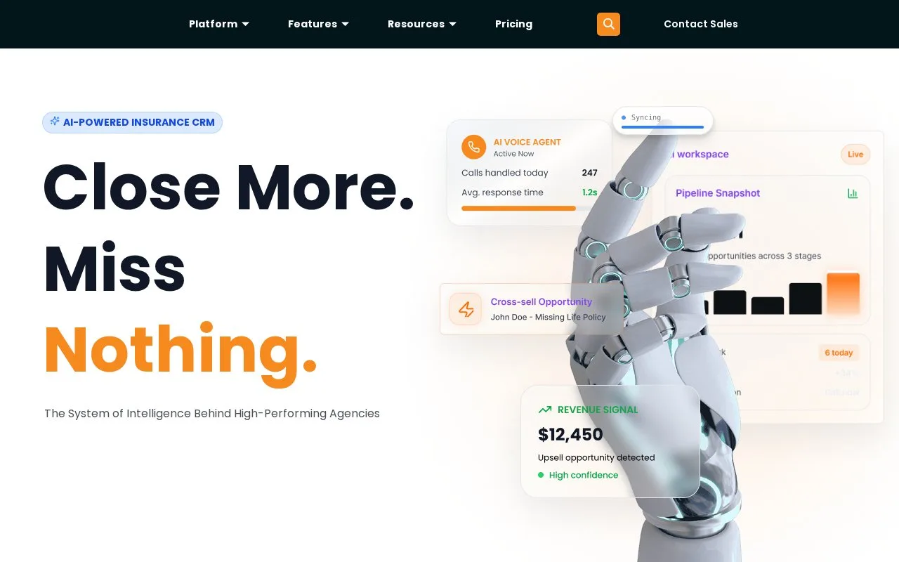 Screenshot of the InsuredMine homepage