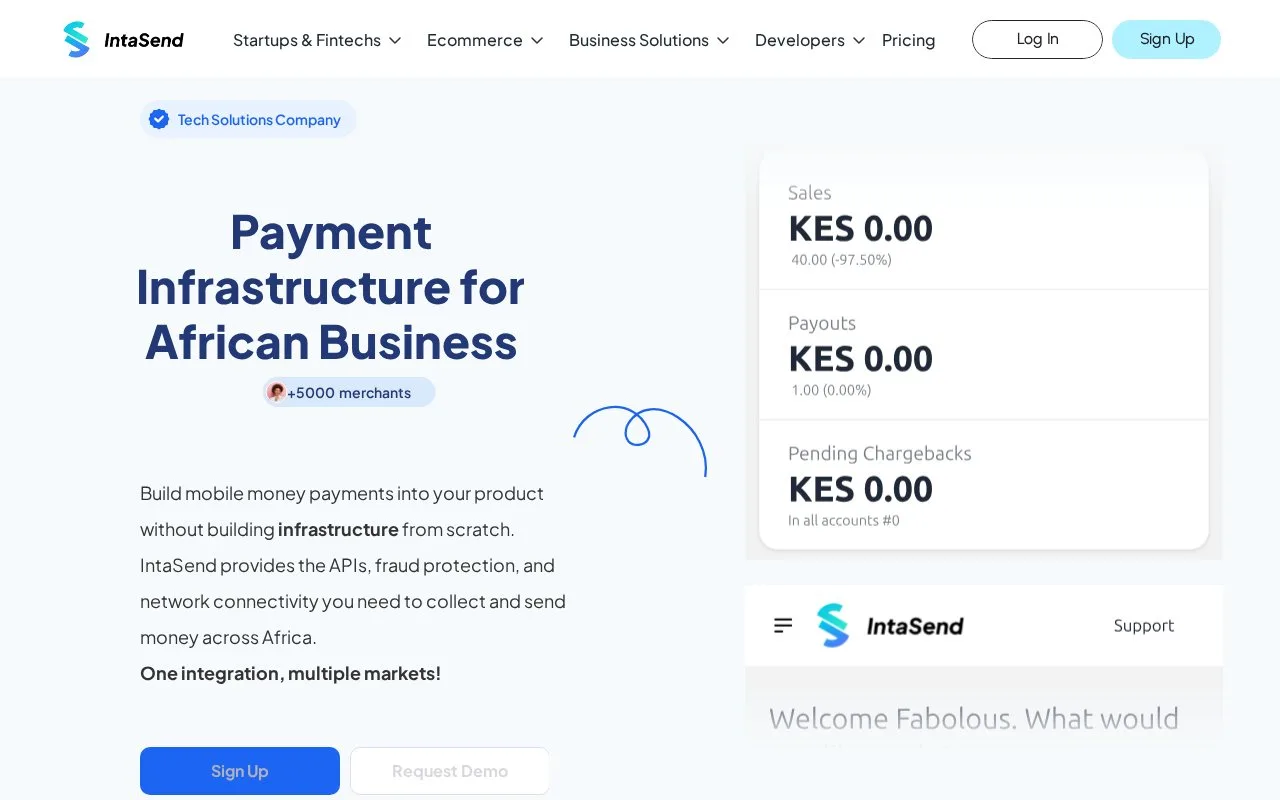 Screenshot of the IntaSend homepage