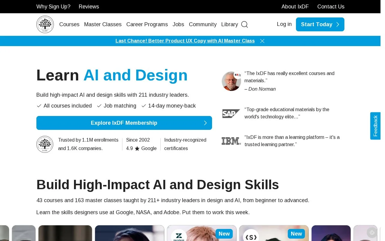 Screenshot of the Interaction Design Foundation homepage