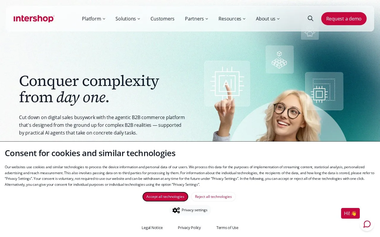 Screenshot of the Intershop homepage