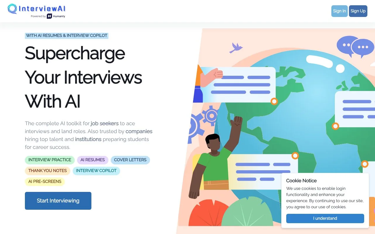 Screenshot of the InterviewAI homepage