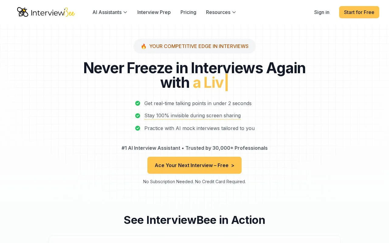 Screenshot of the InterviewBee homepage