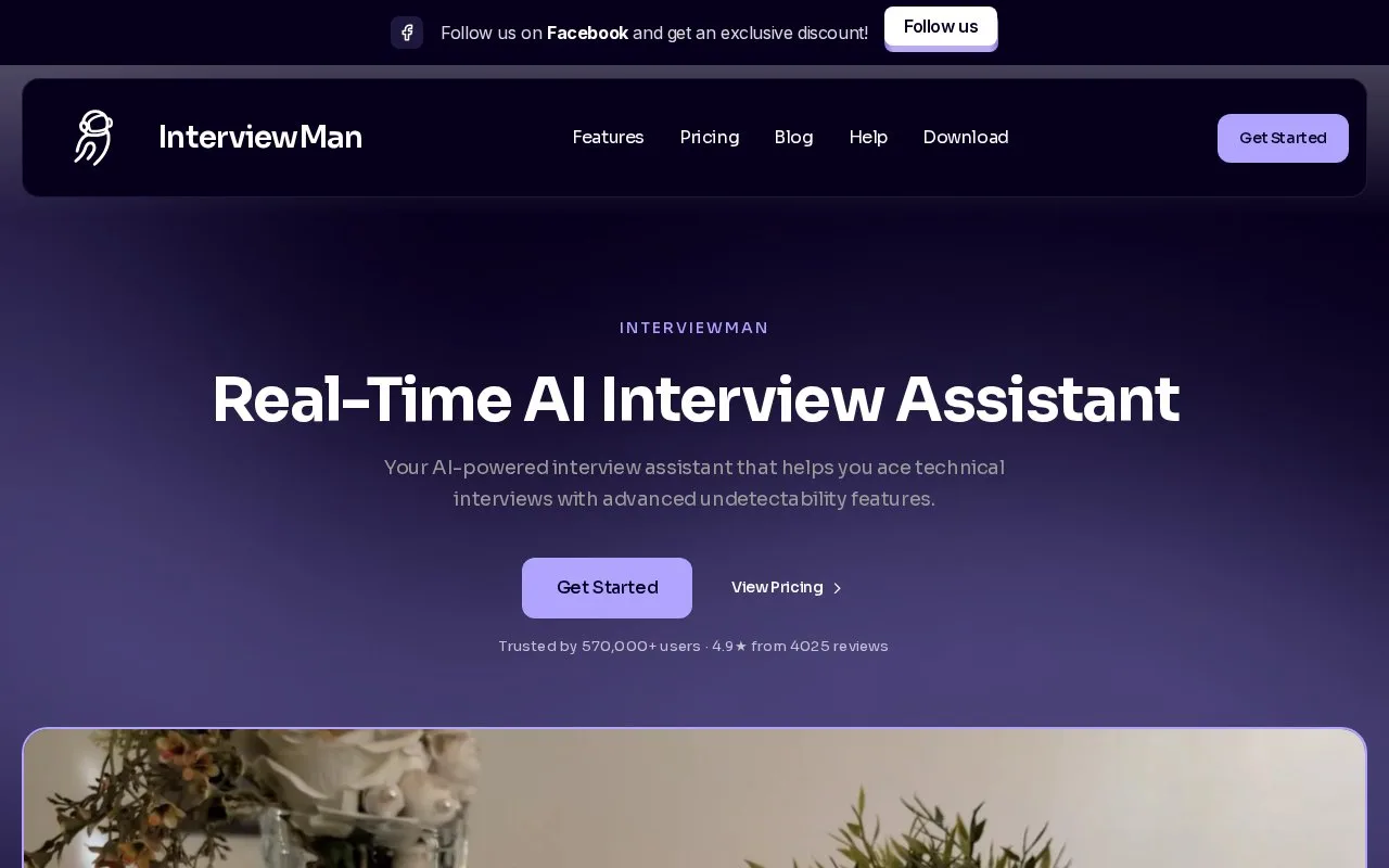 Screenshot of the InterviewMan homepage