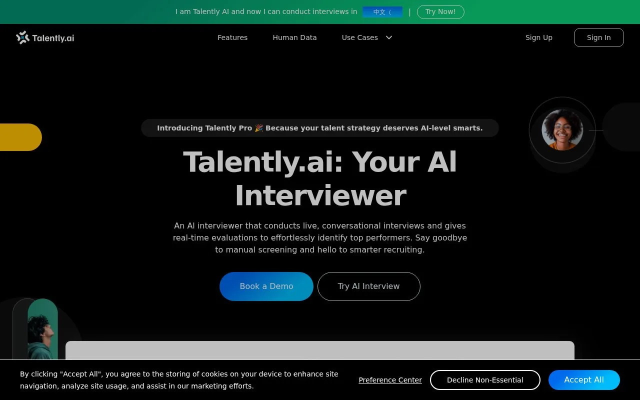 Screenshot of the Talently.ai homepage