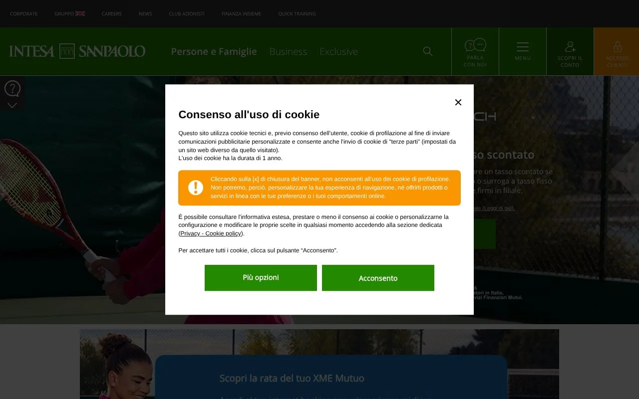 Screenshot of the Intesa Sanpaolo homepage