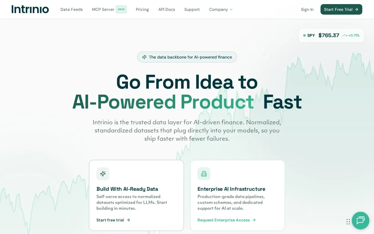 Screenshot of the Intrinio homepage