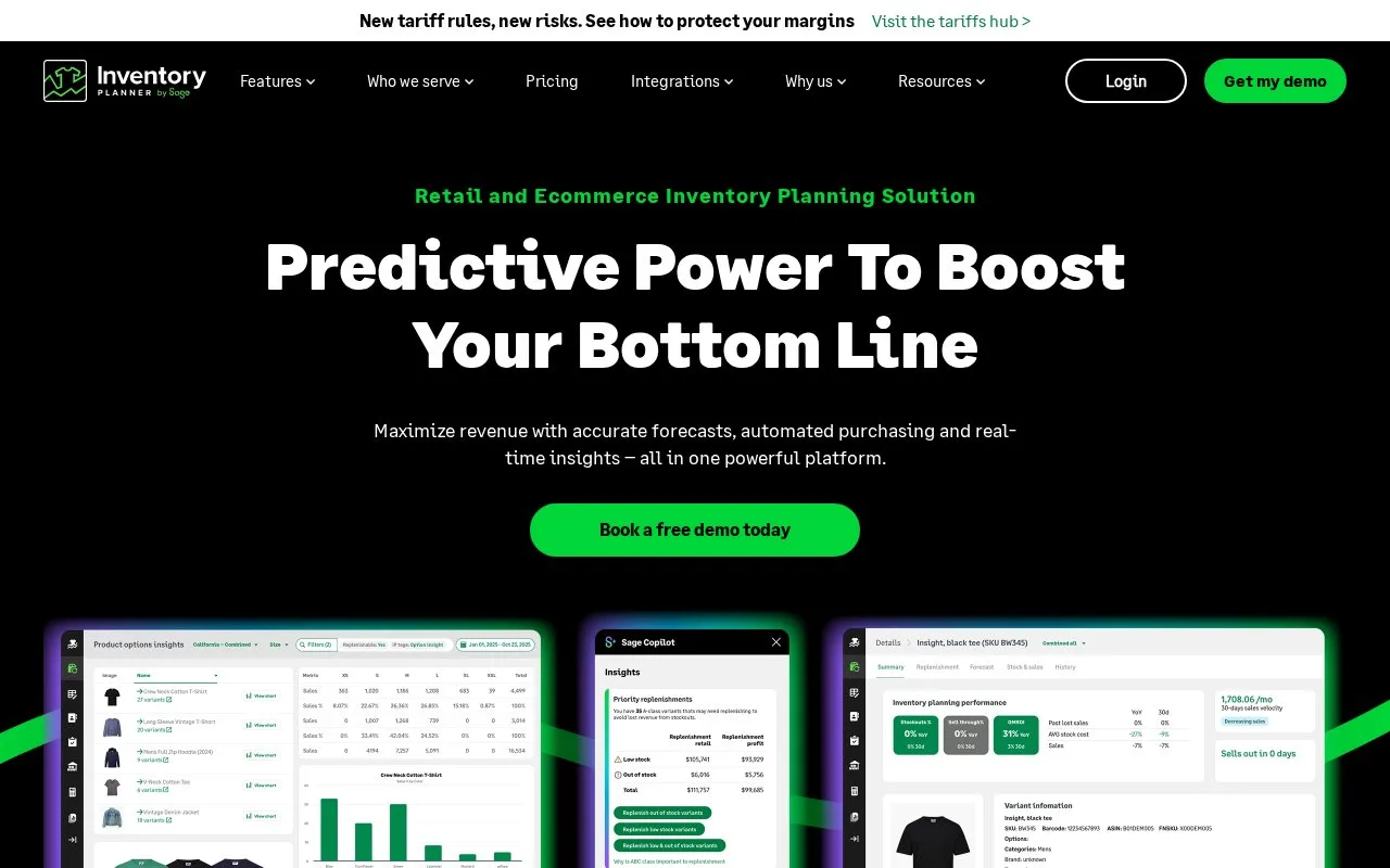 Screenshot of the Inventory Planner by Sage homepage