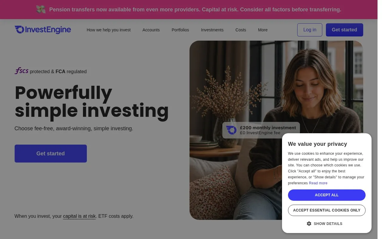 Screenshot of the InvestEngine homepage