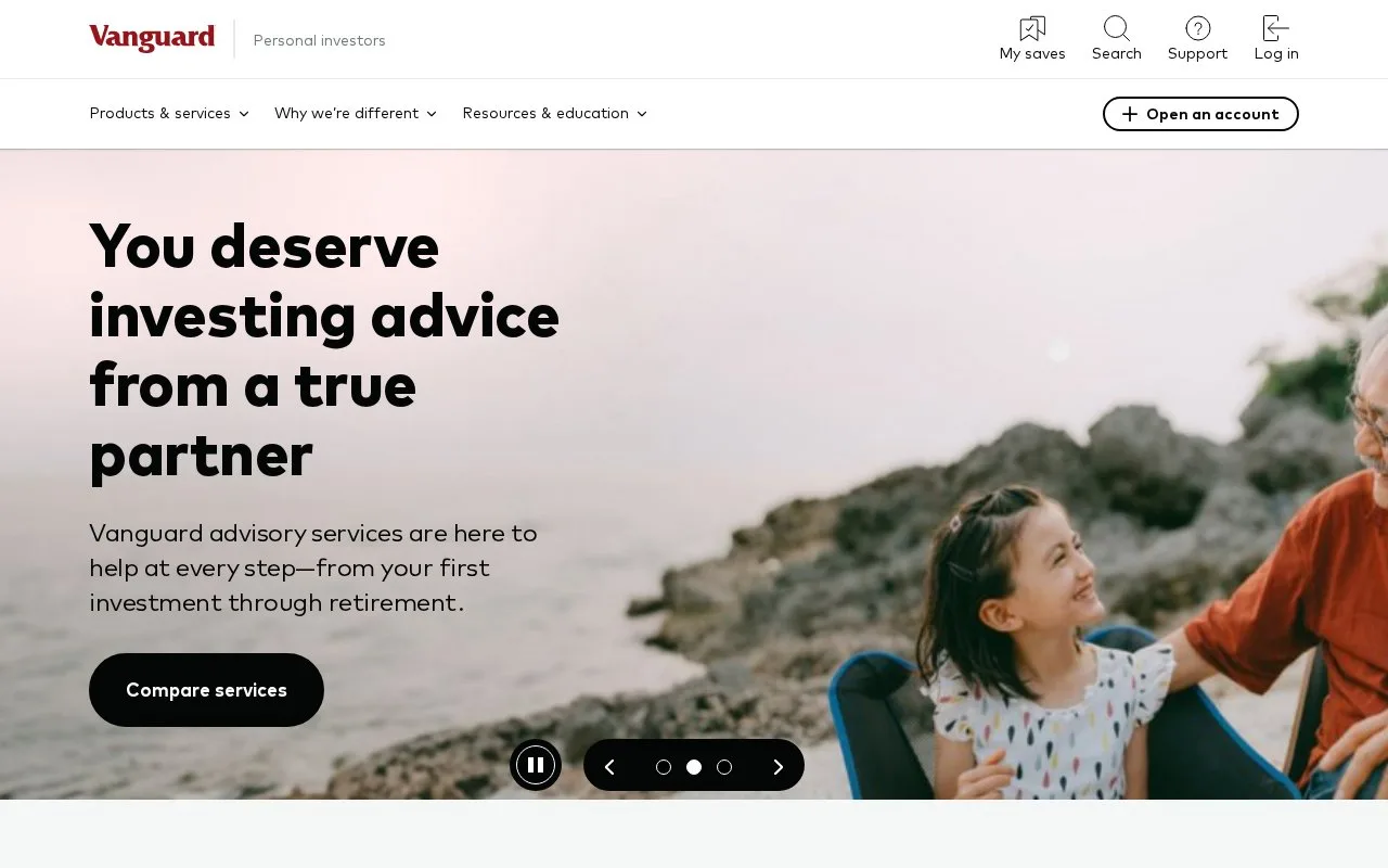 Screenshot of the Vanguard homepage