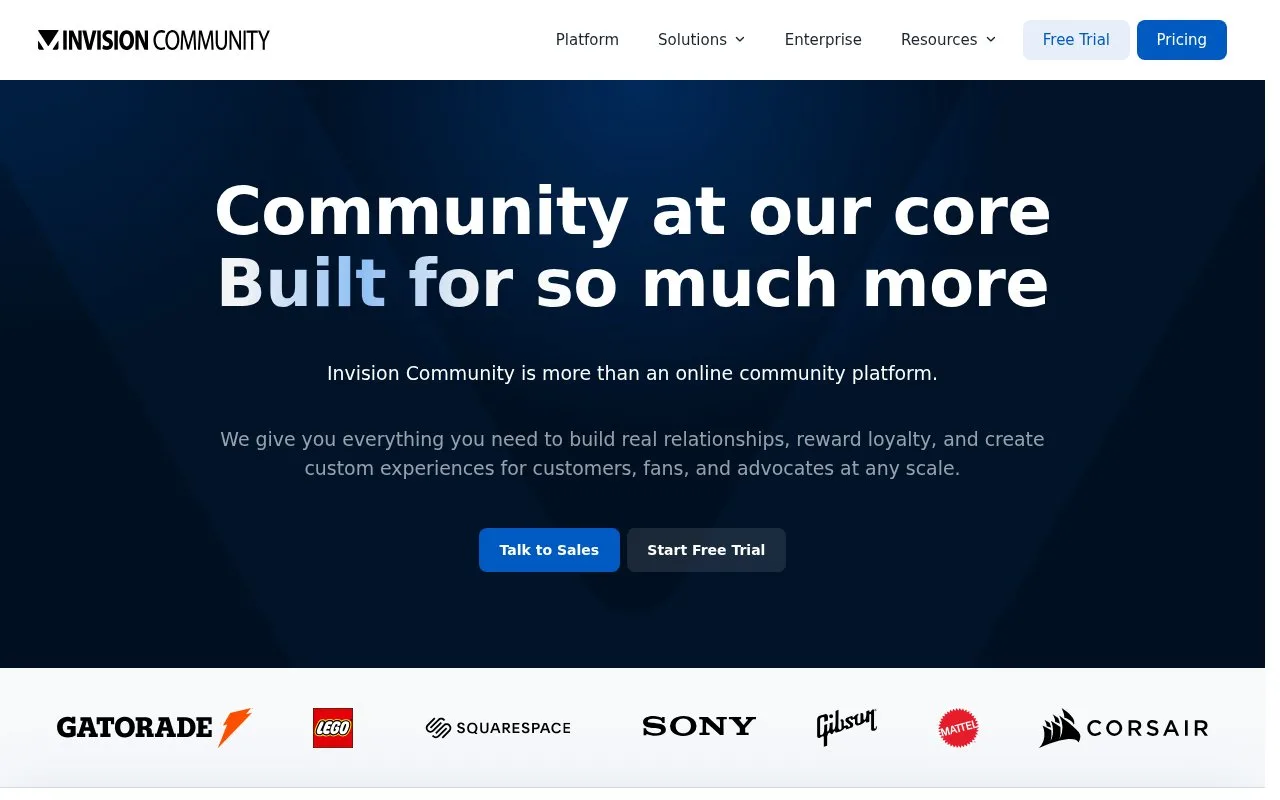 Screenshot of the Invision Community homepage