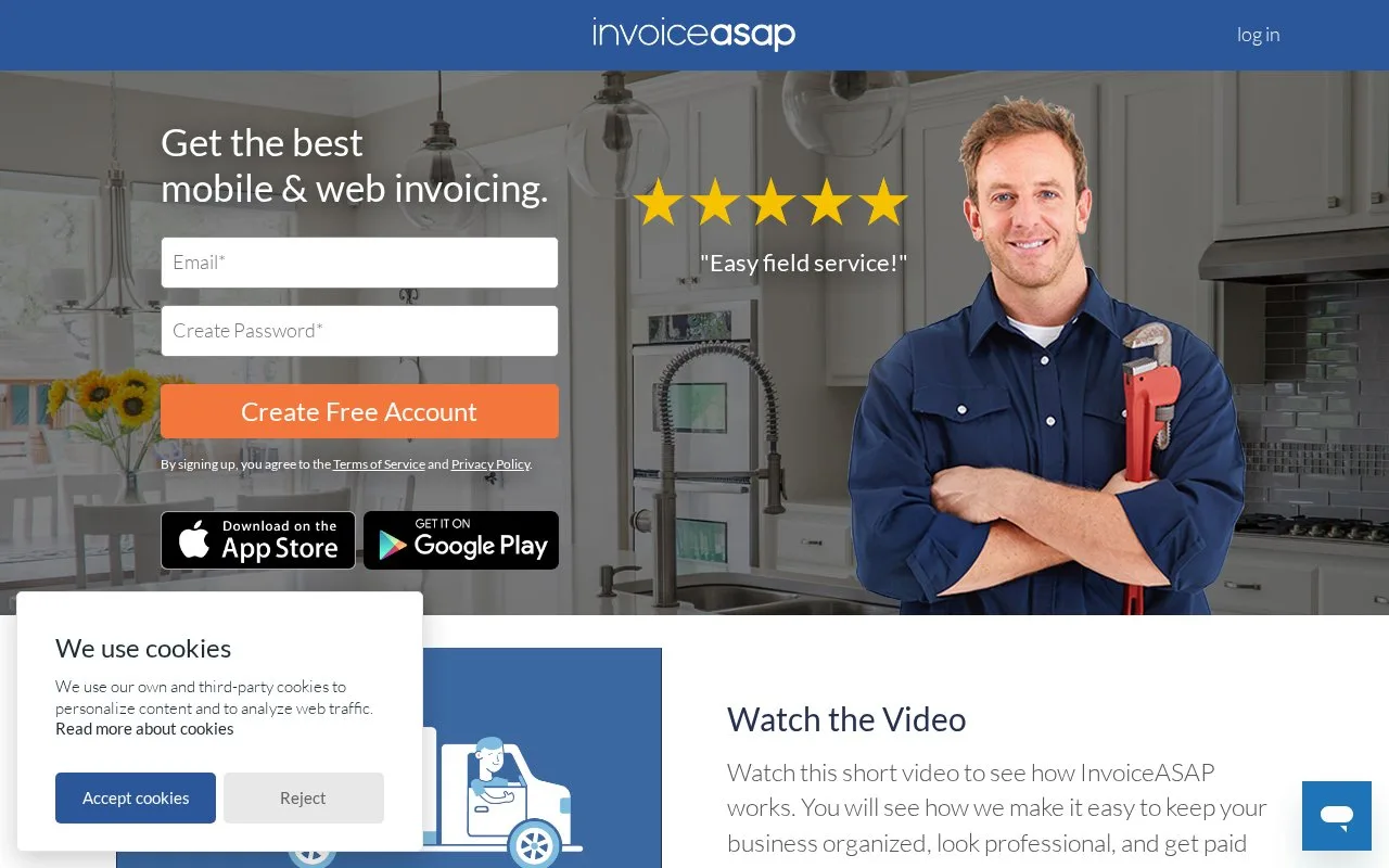 Screenshot of the InvoiceASAP homepage