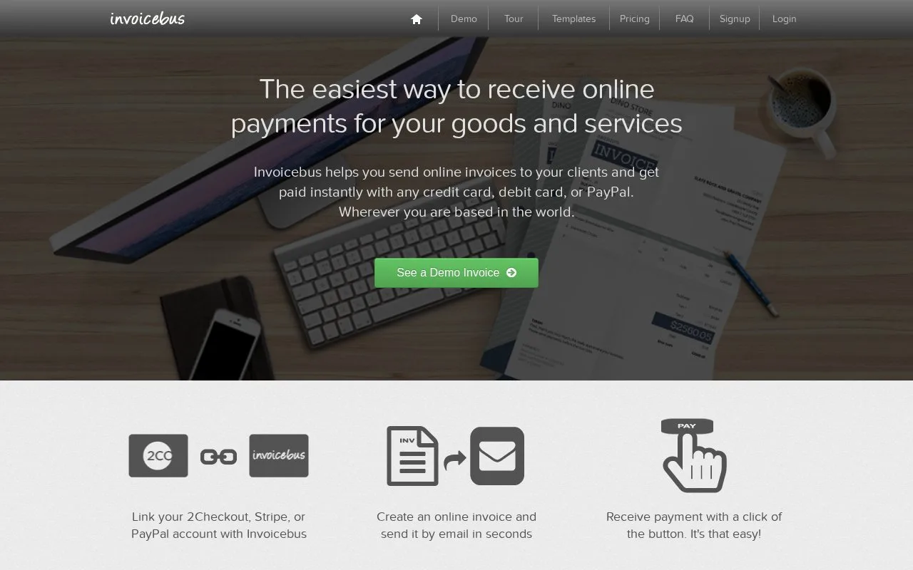 Screenshot of the Invoicebus homepage