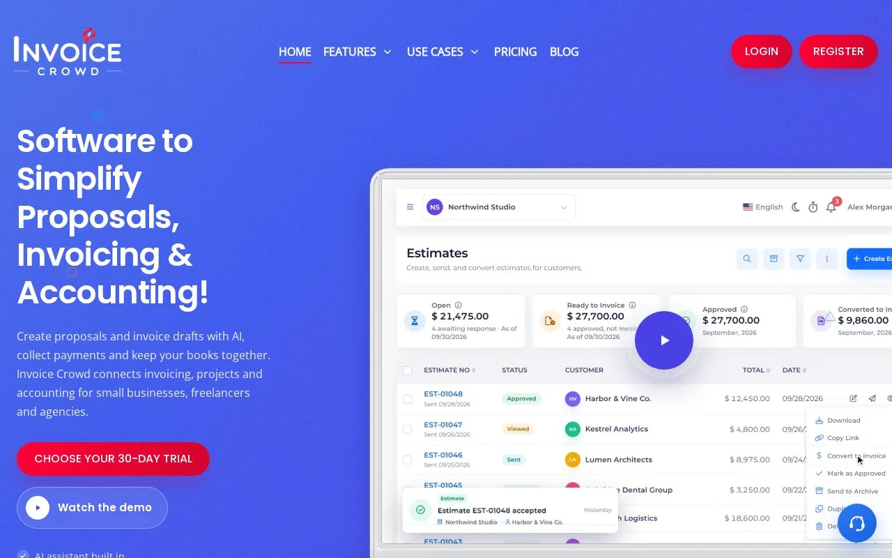 Screenshot of the Invoice Crowd homepage