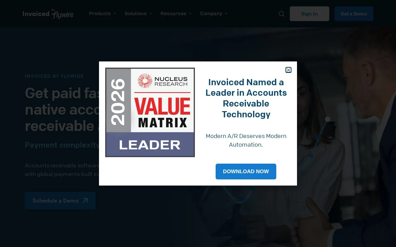 Screenshot of the Invoiced homepage