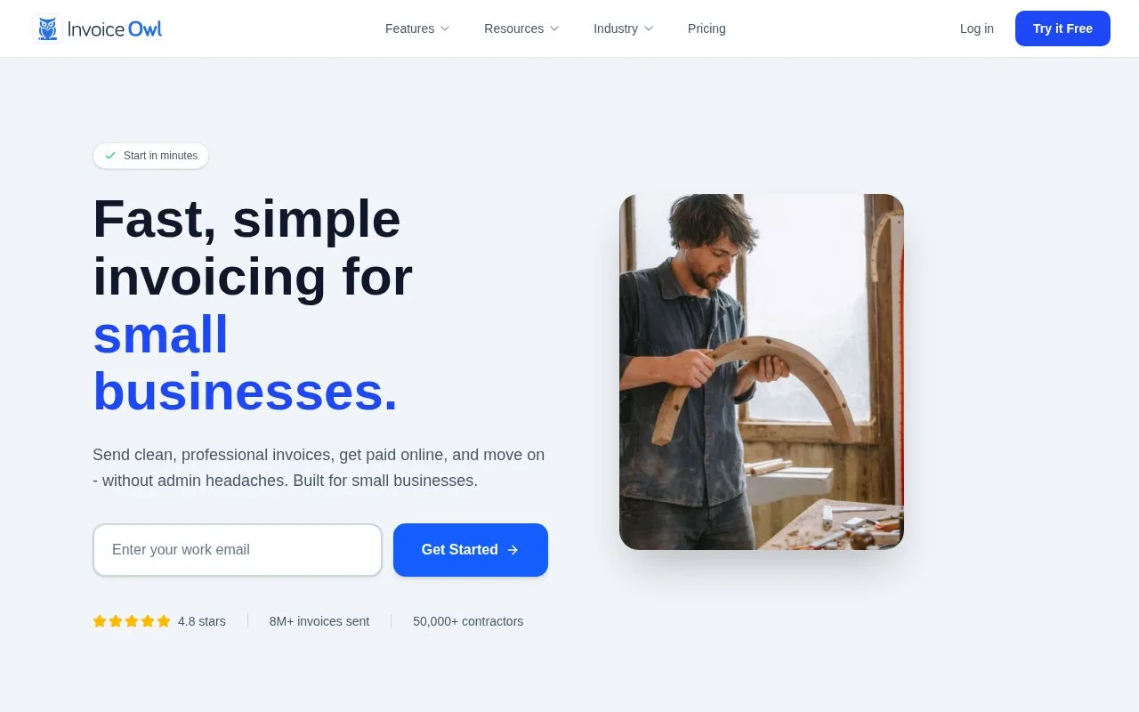 Screenshot of the InvoiceOwl homepage