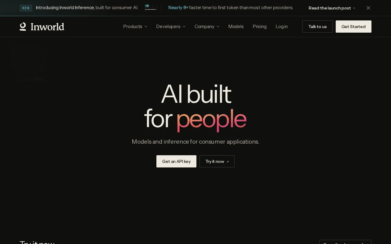 Screenshot of the Inworld AI homepage
