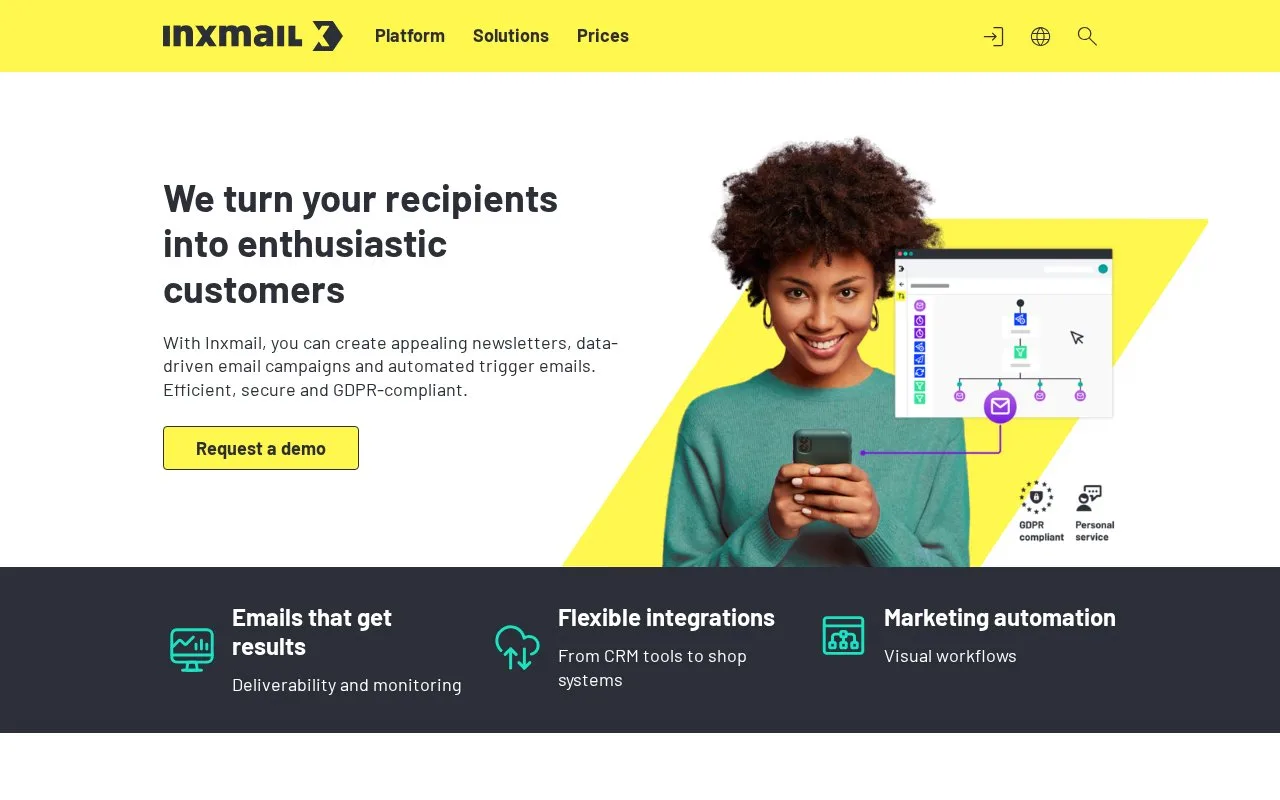 Screenshot of the Inxmail homepage